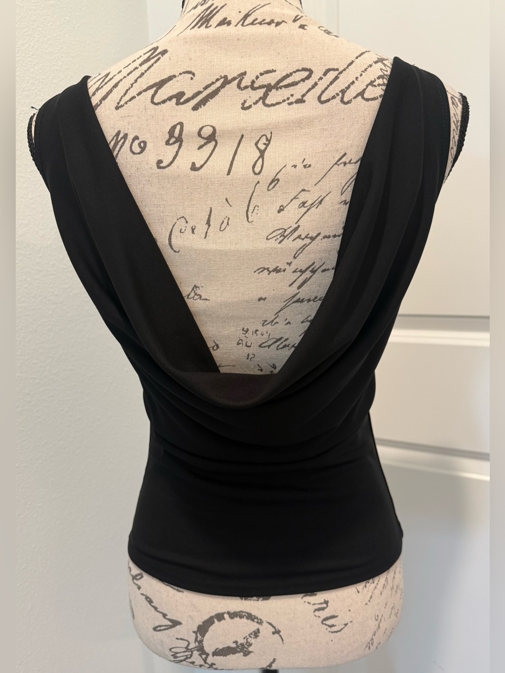 Vintage A Aubrey Classic Black Scoop Neck Tank Top with Scooped Ruched Low Back